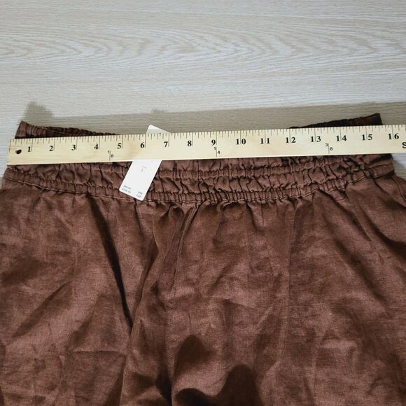 Anthropologie Somerset Linen Shorts in Cocoa Brown L Beachy Smocked New MSRP $98 - Picture 7 of 13